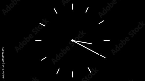 animation clock isolated on black background. Clock go fast and speed up time symbolizing urgency and time passage