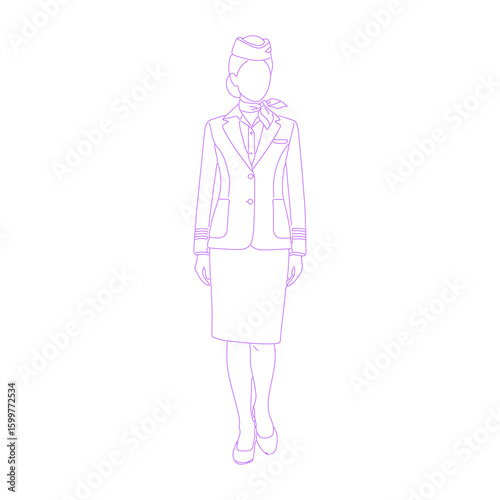Flight Attendant Standing Line Art Illustration