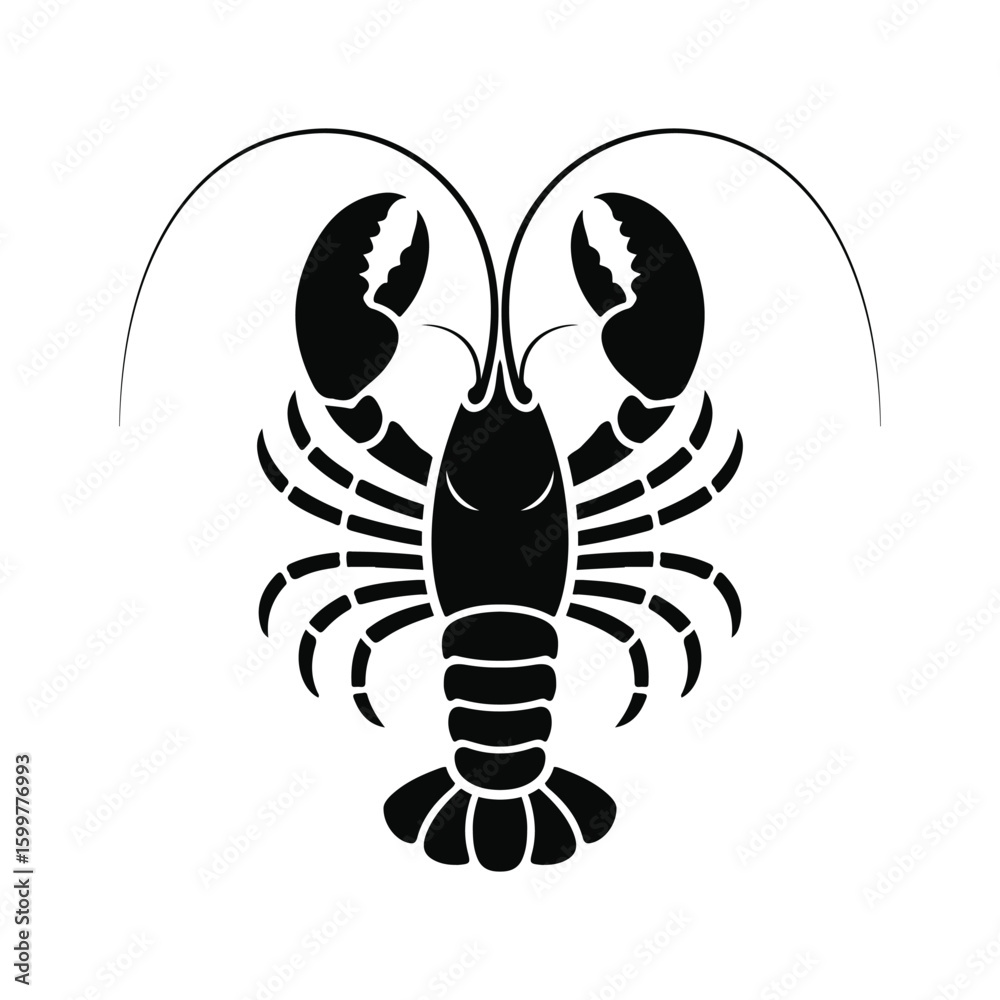 Obraz premium Lobster Silhouette Vector | Black Sea Animal Clipart | Minimalist Marine Crustacean Illustration for Logo & Print Design