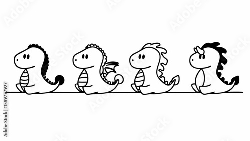 Cute cartoon baby dragons vector illustration drawing for kids coloring page and design elements design 100