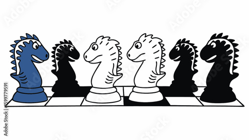 Cartoon chess knights vector illustration for game design and strategy concept with funny characters design 100