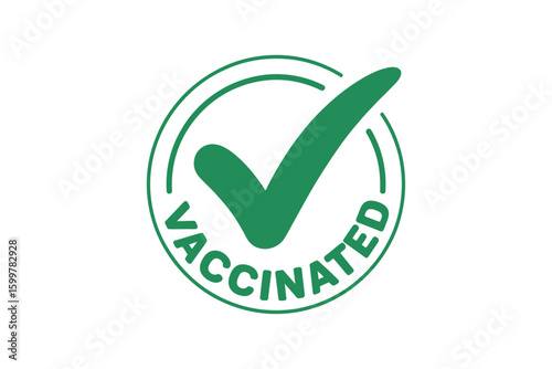A green vaccinated check mark symbol inside a circle on a white background indicating protection