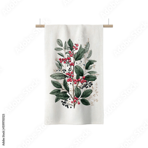 Botanical Berry Branch Tea Towel Hanging Mockup
