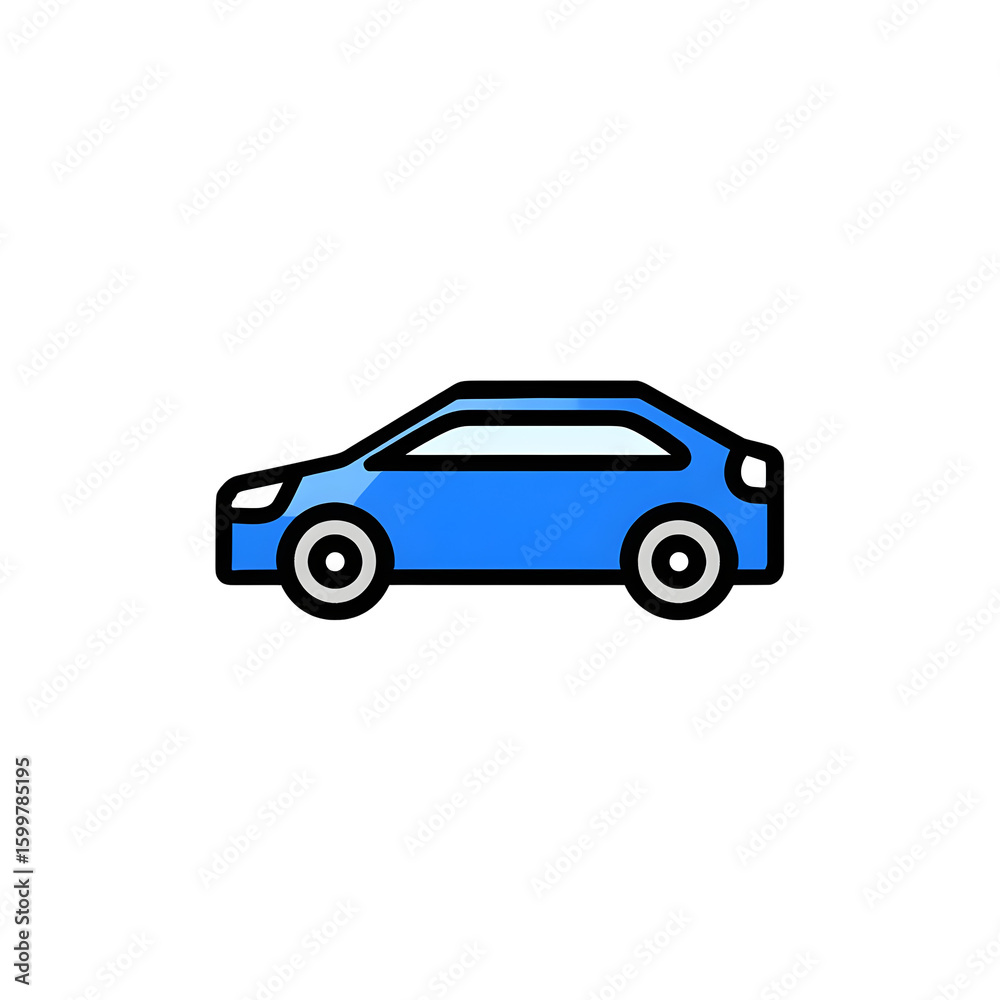 Fototapeta premium Blue hatchback illustration on black background representing urban mobility