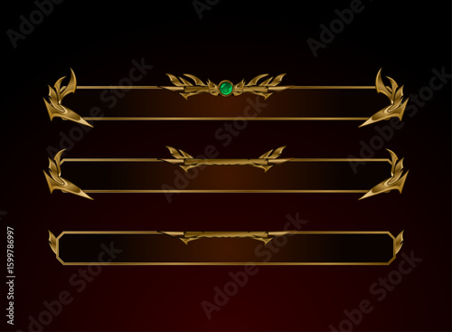 set of fantasy game header banner in gold medieval rpg style with tier