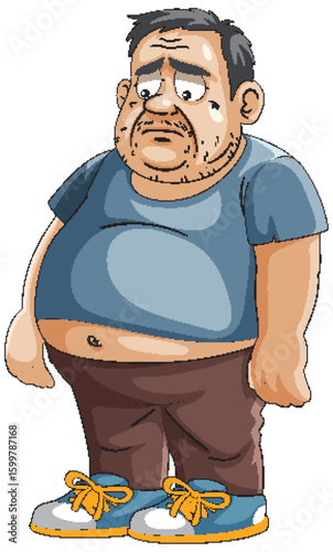 Sad Overweight Man in Casual Clothing