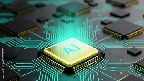  Ai chip advanced technology Microprocessor Connecting with Motherboard and pc system AI on chip glowing energy lines ai cpu gpu circuit board technology video close up of a computer chip