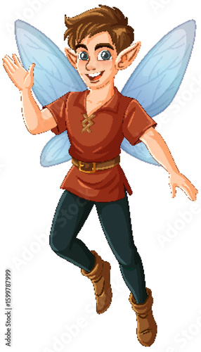 Cheerful Fairy Boy with Blue Wings Illustration