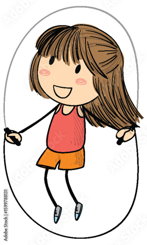 Joyful Girl Jumping Rope Illustration