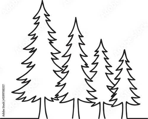 Continuous one line drawing of pine tree forest icon vector illustration