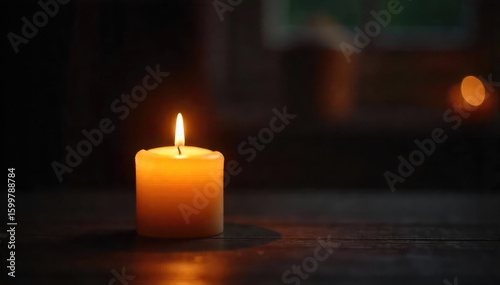 A warm, inviting scene featuring a brightly lit candle casting a soft glow against a dark background Perfect for themes of relaxation, tranquility, and home ambiance , texture, peaceful, soft light