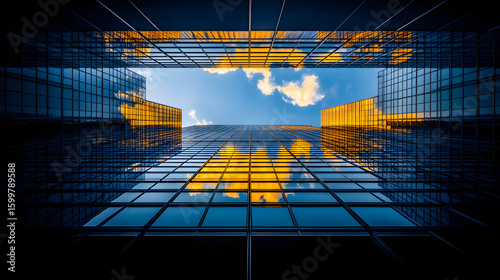 World map reflection in a glass building's interior.