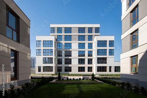 minimalist daylight, a sleek and modern residential building stands out
