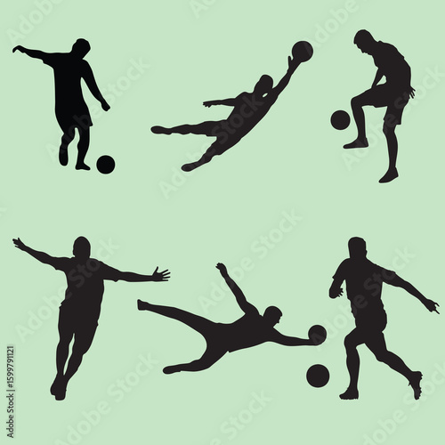 Collection of diverse football player illustrations and graphics