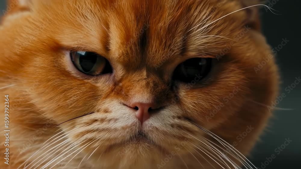 Close-Up of an Intense Orange Cat with Striking Features Capturing Its Unique Expression and Character in a Series of Photographic Frames. Close-Up of an Intense Orange Cat with Striking Features Capturing Its Unique Expression and Character in a Series of Photographic Frames.