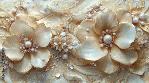 Elegant Pearl and Flower Artwork: A 3D Resin Masterpiece