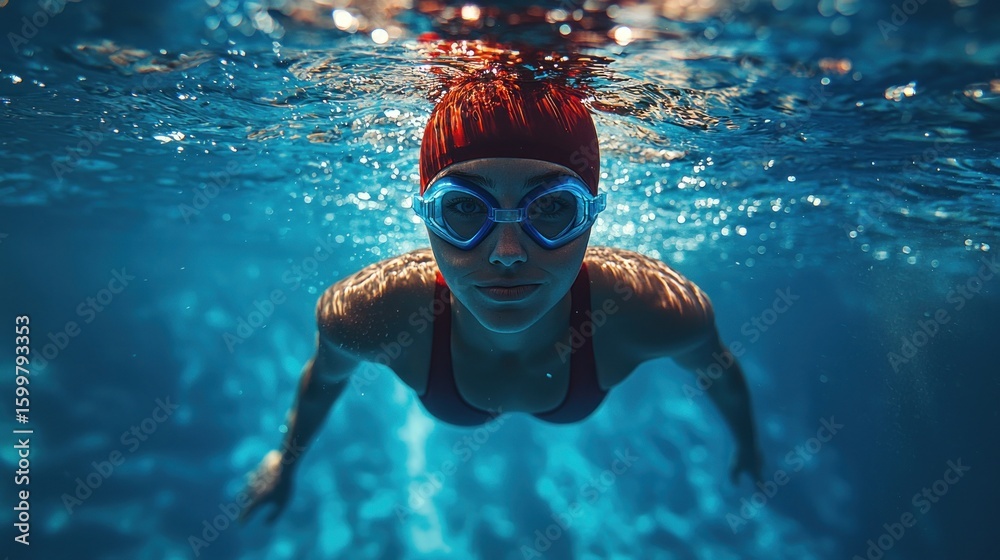 Naklejka premium Underwater Serenity: A Swimmer's Graceful Dive