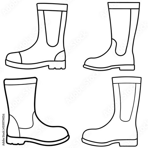 Wellingtons Icon – Outline Vector Illustration of Waterproof Rubber Boots