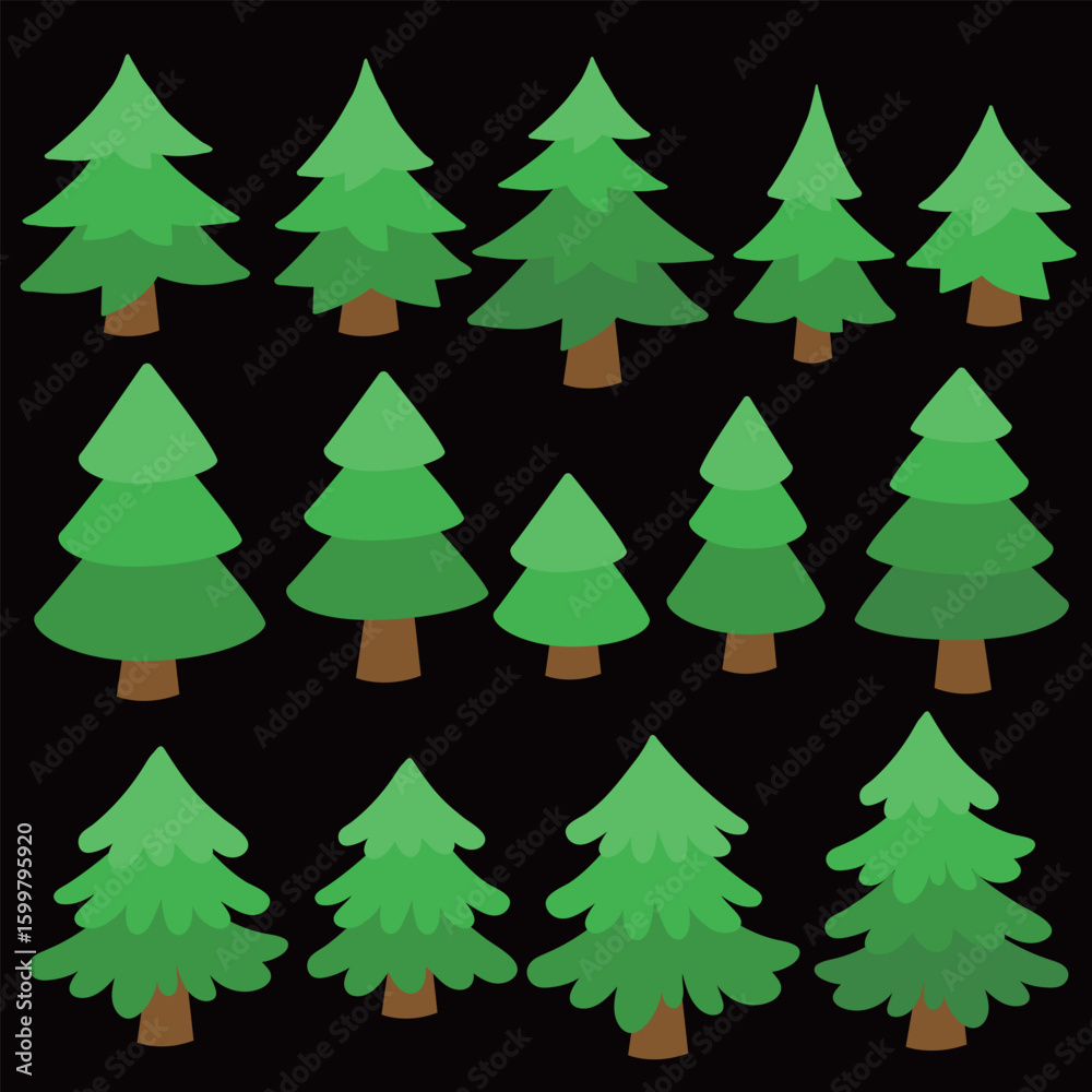Obraz premium Cute Hand Drawn Christmas Trees Collection pine tree stickers 01