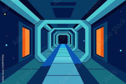 Space station corridor vector illustration
