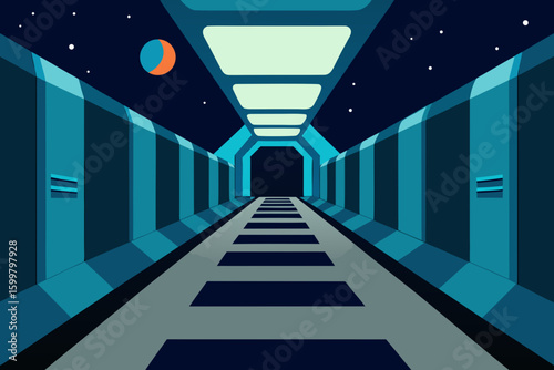 Space station corridor vector illustration