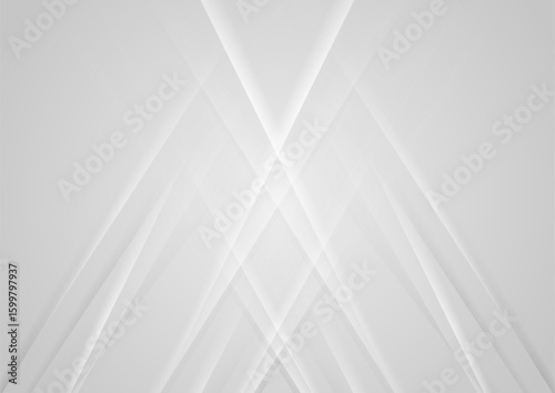 Technology grey white abstract background with light glossy stripes. Geometric vector design