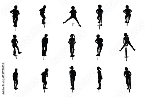 Kids on pogo stick silhouette