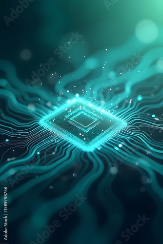 A glowing central processor unit with intricate circuits and digital connections.