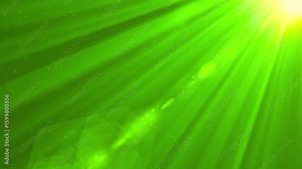 Top right side sun rays on green screen. 4K beautiful white spotlight effects moving on top left. Flash lights, bright light lens flare effect
