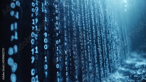 Abstract Digital Waterfall: A mesmerizing cascade of binary code, evoking a sense of technological depth and mystery.