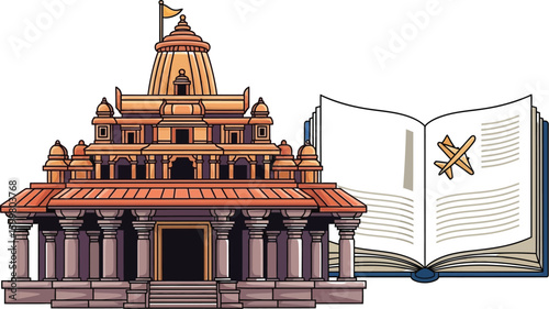 Explore the world with a travel book featuring a temple, inviting viewers to embark on cultural journeys and discover architectural wonders through reading and exploration.