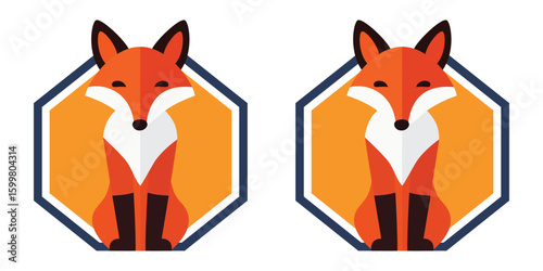 Two flat-design fox icons within octagonal frames, perfect for logos or animal-themed branding