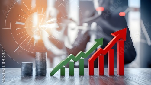 3D Up Arrow Growth Icon Illustration Business Concept Isolated, Financial Increase Graph, Market Stock, Target Navigation Symbol


