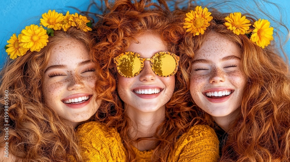 Obraz premium Three Redhead Women with Flower Crowns Smiling