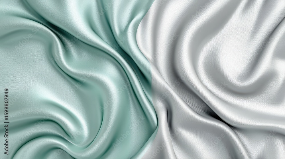 Fototapeta premium 3D render of a liquid fluid abstract background in shades of sage green and titanium gray, with a silky smooth texture