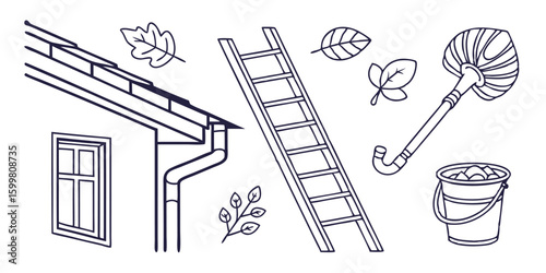 gutter maintenance line icon set vector pictogram