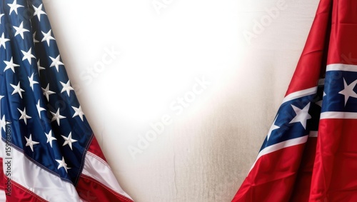 Patriotic Display American and Confederate Flags Framing a White Backdrop Symbolizing Division and Remembrance