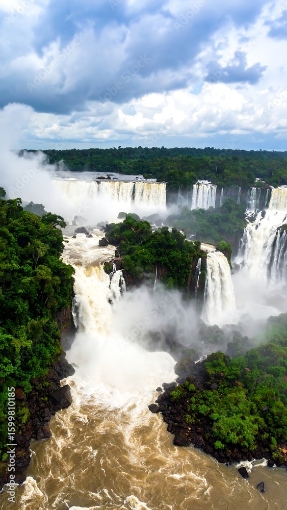 Fototapeta premium Iguazu Falls, lush jungle backdrop