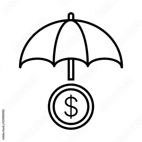 financial protection, dollar coin under an umbrella line icon with editable stroke