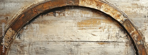 Rustic Wooden Arch with Metal Details Against Textured Background