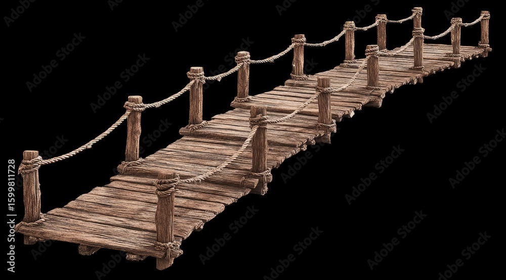 Naklejka premium Wooden bridge with rope railing