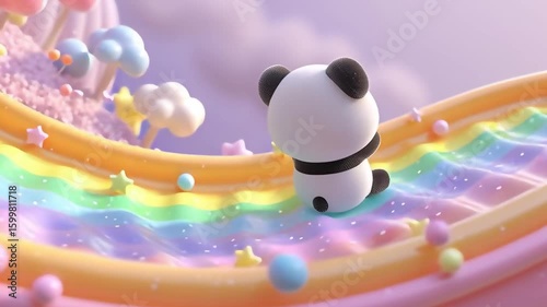 Cute Panda Adventure: Sliding Down Rainbow Road
