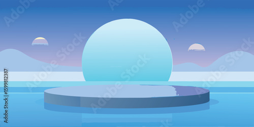 translucent egg positioned atop a deep blue sea, showcasing a tranquil and picturesque coastal scene..eps