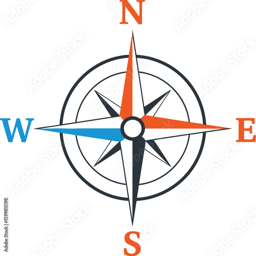 A vibrant compass rose illustration points north, south, east, and west, featuring a classic navigational tool with colorful directional indicators and a clean, modern design.