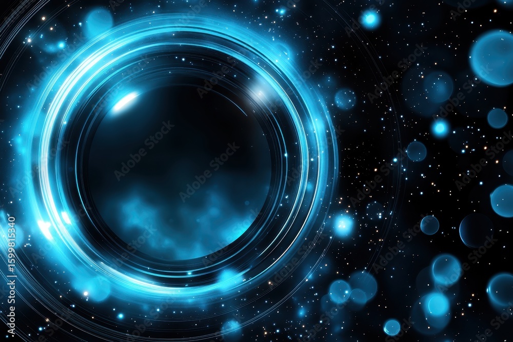 Blue circular design with glowing light effects. Blue circular design with glowing light effects.
