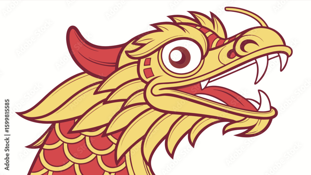 Obraz premium Illustration of chinese dragon head vector design for new year celebration and asian culture art, gold and red
