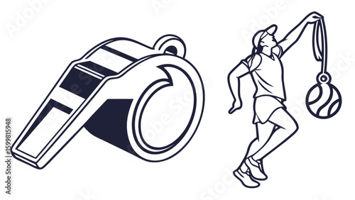 Athlete winning tennis match with whistle for sports competition and achievement celebration event