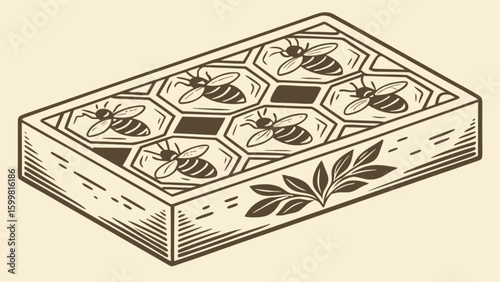 Beekeeping honey bees box honeycomb illustration vector graphic design template for apiary business logo 100