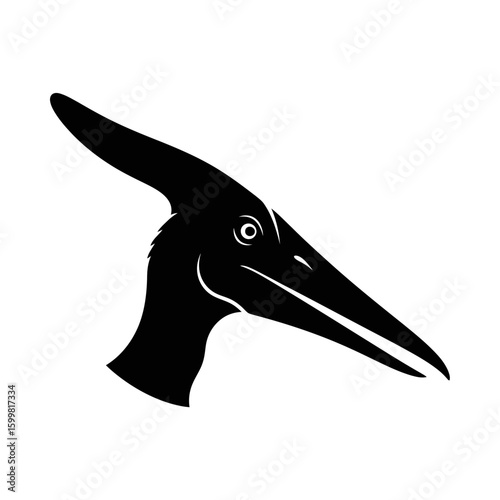 Silhouette illustration of a Pteranodon head, showcasing its distinctive crest and beak against a white background.