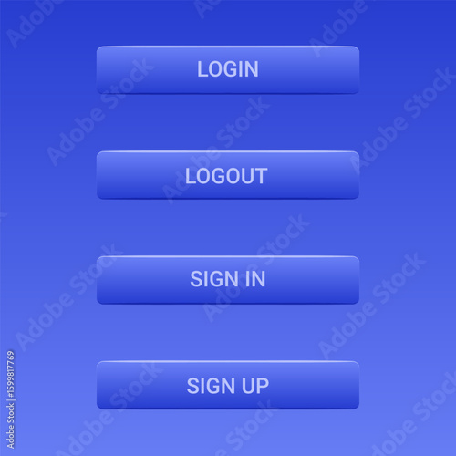 Login Logout Blue Buttons for website or your Application design, modern buttons sing in , sign up Gradient color Rounded Rectangle vector EPS10